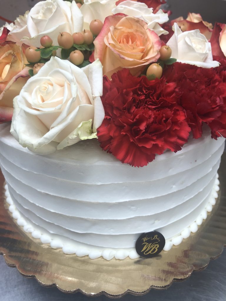 White cake with roses
