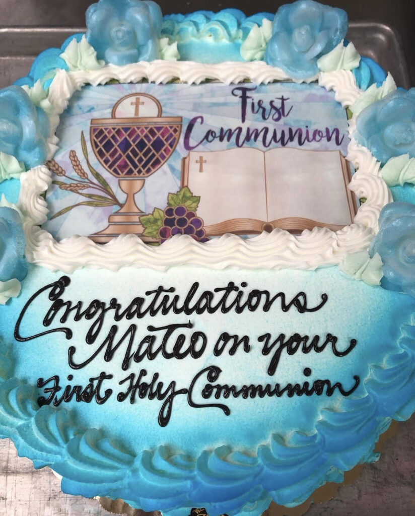 blue first communion cake