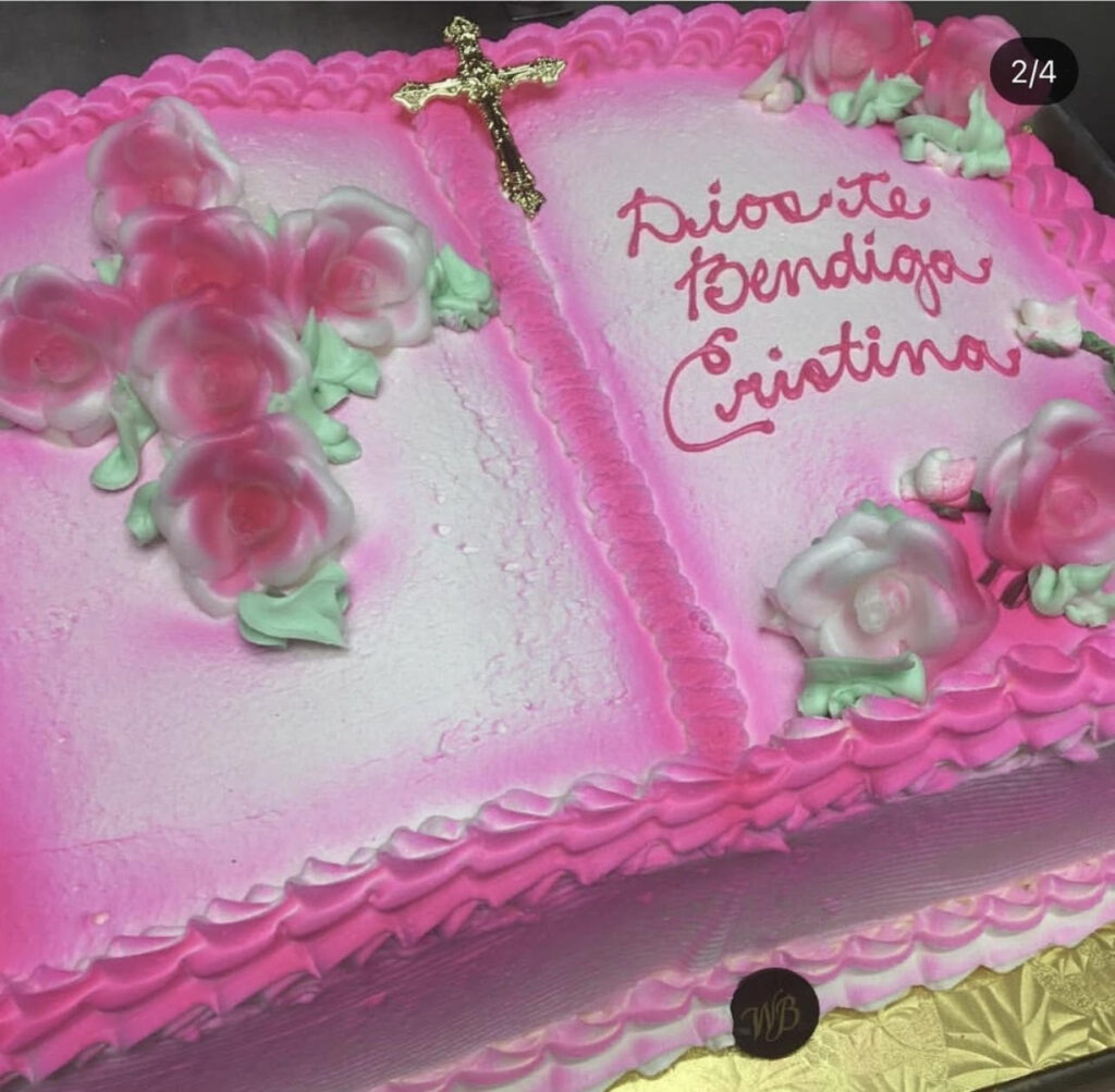 Pink communion cake